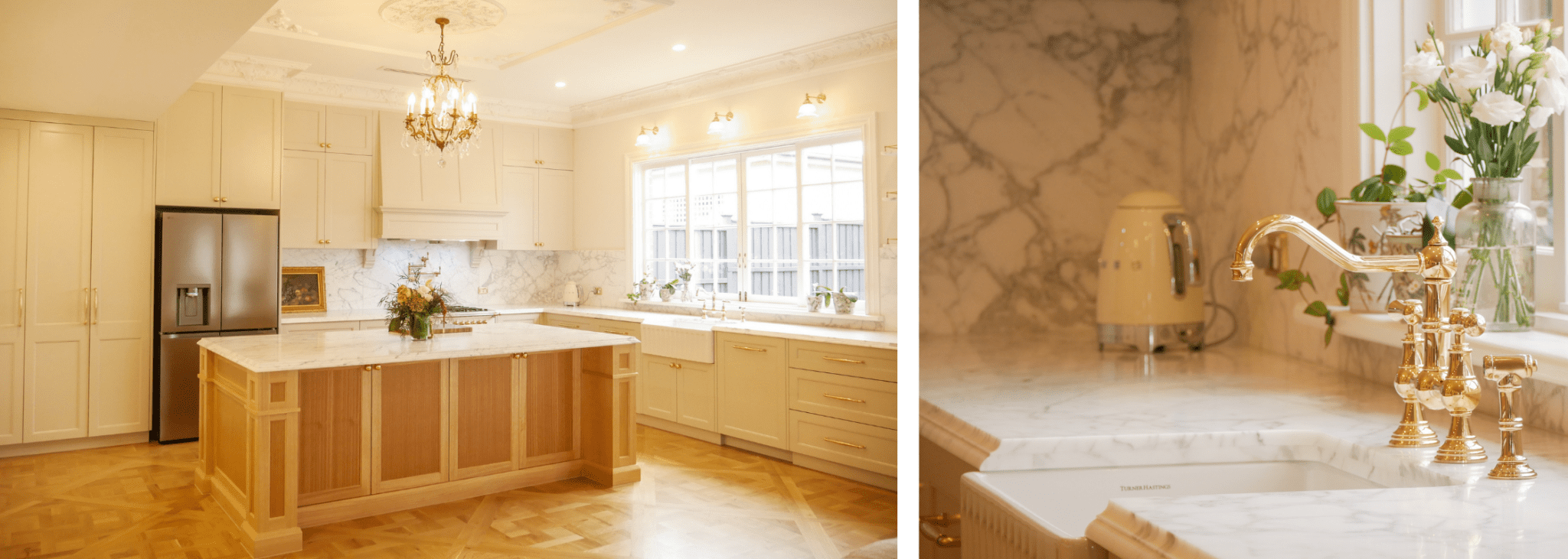 Heritage-style kitchen with Waratah-profile cabinetry, handcrafted timber island  in Croydon Park Sydney
