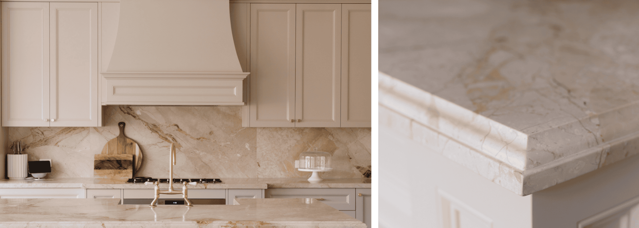 Harrington Kitchens Castle Hill Project featuring the chiefly door profiles, custom rangehood and natural stone. 